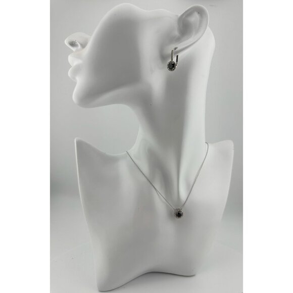 Beautiful 1 Carat Black Diamond Halo Earring and Necklace Set - Picture 2 of 16